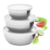 Jogo Potes 3pcs Conjunto Tigela Inox Tampa Bowls Vasilha