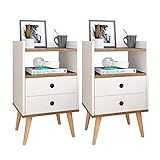 Jogo Quarto Kit 2 Mesas De Cabeceira Pequenas Mesinhas Com Gavetas Nicho Decorativo Retrô Off White Freijó RPM