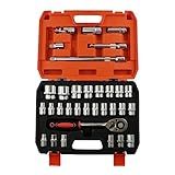 Jogo Soquetes Estriado 32 Peças TNT De 8 A 32mm Encaixe De 1 2 Alto Padrão Profissional