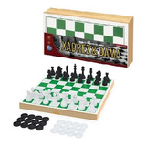Jogo Tabuleiro Madeira Xadrez Dama 2em1 Brinquedo Pedagógico