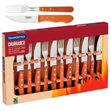 Jogo Talheres Kit Churrasco Faqueiro Madeira Tramontina12 Pç