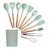 Jogo Talheres Silicone Verde Colher Concha Resistente Copo