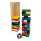 Jogo Tipo Jenga 54 Blocos De Madeira Colorida Jott Play