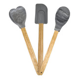 Jogo Utensilio Silicone Madeira