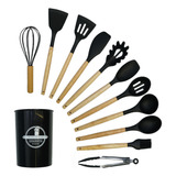 Jogo Utensílios Cozinha 12 Peças Silicone Cabo Madeira Promo