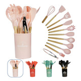 Jogo Utensílios Cozinha 12 Peças Silicone Cabo Madeira Promo