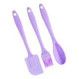 Jogo Utensílios De Cozinha Colher Silicone 3 Peças Cor Violeta