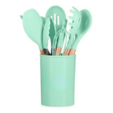 Jogo Utensílios De Cozinha Silicone E Bambu 12 Peças Premium