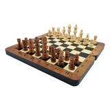 Jogo Xadrez Dama Madeira Tabuleiro Dobrável Portátil 30x30