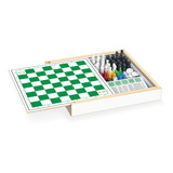 Jogo Xadrez Ludo Dama Trilha De Madeira Com Estojo Junges