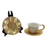 Jogo Xícara Chá/café De Luxo Dourado,porcelana 12 Peças Cor Dourado Liso