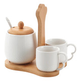 Jogo Xícaras Café 90ml Com Açucareiro E Suporte Bambu Oásis