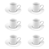 Jogo Xícaras Café Brancas Com Pires 12 Peças Porcelana 90ml