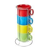 Jogo Xícaras Chá 200ml Porcelana Colorida Com Suporte 4un Hauskraft