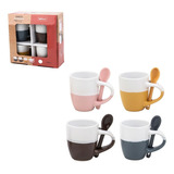 Jogo Xícaras De Café Expresso 4 Und 100ml Porcelana Colher