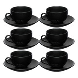 Jogo Xícaras Porcelana 160ml Chá Pires Manhattan Preta 6pçs