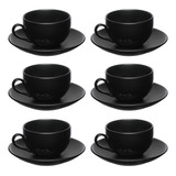 Jogo Xícaras Porcelana 160ml Chá Pires Manhattan Preta 6pçs