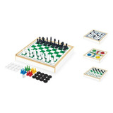 Jogos 4 Em 1 Xadrez Damas Ludo Trilha Madeira Diversão