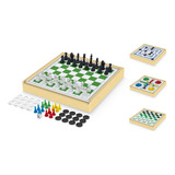 Jogos 4 Em 1 Xadrez Damas Ludo Trilha Madeira