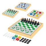 Jogos 4x1 Dama Ludo Xadrez Trilha Tabuleiro Madeira Junges
