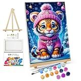 JOOZ Kit De Pintura De Natal Por Números Para Adultos Com Moldura De Tigre Por Número Com Cavalete Pintura De árvore De Natal Por Número Com Moldura- Kits De Pintura A óleo Faça Você Mesmo Para
