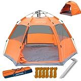 JOYFOX Barraca De Camping Para 3-4 Pessoas Automática Com 2 Portas E 4 Janelas- Tenda De Acampamento Pop-up- Automática- Resistente à água- Portátil- Leve- Praia- Mochilão- Caminhada -Laranja-