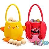 JOYIN 2 Peças Cesta De Pelúcia De Páscoa Coelho Fofo E Cesta De Frango Com Alças Para Bebês E Crianças Caça Aos Ovos De Páscoa Suprimentos De Festa Decorações Armazenamento De Presentes De Doces