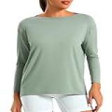 Joyspels Blusa Feminina De Manga Comprida Com Gola Canoa Macia E Sedosa, Ajuste Solto, Atlética Para Ioga, Cinza Verde, M