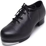 Jruzn Adulto Unissex Sapatos De Sapateado De Jazz Para Sapatos De Couro Com Cadarço Para Dança De Sapateado E Adultos Sapatos De Jazz Com Sola Dividida E Salto Plano E Homens Pretos