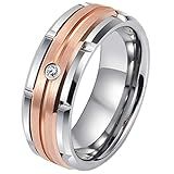 Jude Jewelers Aliança De Casamento De Dois Tons De Ouro Rosa De Prata Escovada Fosca De Aço Inoxidável De 8 Mm Metal Zircônia Cúbica