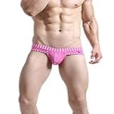 Jueshanzj Cueca Masculina Sexy Tanga Fio Dental Listrado De Algodão Rosa Asia M US S