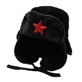 Junhcone Chapéu Russo Grosso Ushanka Bonés Festa Feriado Para Outono Inverno Chapéu De Cor Sólida Com Abas De Ouvido Pentagrama Preto Chil Tamanho Único