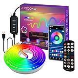 JUNQOKW Luz De Corda Neon LED USB De 2 8 M Fita De LED RGB Inteligente Para Quarto Faixa De Luz Neon LED Com Sincronização De Música Aplicativo E Controle Remoto Sem Fio De 24 Teclas Ideias De