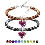 JunyiDIY Um Par De Pulseiras De Hematita Em Forma De Engrenagem Com Pingentes De Coração De Humor Termo Sensível Que Muda De Cor Presentes Para Casais Aço Inoxidável Hematita