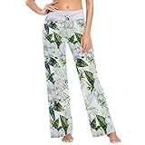 JUNZAN Aquarela Gardenia Gypsophila Vinheta Casamento Calças De Pijama Feminino Calças De Pijama Longo Calças Com Desenho Elástico PP Aquarela Gardenia Gypsophila Vinheta Casamento M