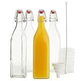 Juvale Pacote Com 4 Garrafas De Vidro Quadradas Flip Top 946 Ml Com Escova De Limpeza E Funil De Silicone Garrafas Giratórias Para Cerveja Caseira Bebidas Artes E Artesanato