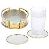 JUXYES Conjunto De 8 Porta-copos Redondos De Vidro Com Suporte- Porta-copos De Latão Dourado Para Bebidas Conjunto De Porta-copos De Vidro Moderno Para Decoração De Restaurante- Cozinha- Bar- Mesa De