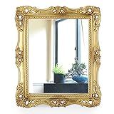 JUXYES Espelho Decorativo Antigo Montado Na Parede E Espelho De Maquiagem De Mesa Espelho Retangular Vintage Cosmético Com Moldura Dourada Elegante Espelho De Vestir Europeu Para Banheiro Quarto