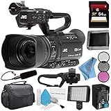 Jvc Gy-hm250 Gy-hm250u Uhd 4k Câmera De Vídeo + Cartão Sdxc De 64 Gb + Kit De Filtro De 3 Peças De 62 Mm + Microfone Jvc Qan0067-003 + Carteira De Cartão De Memória + Conjunto Profissional De Estúdio De Luz De Vídeo 160 Leds