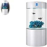 JWCN Aquário De Aquário Grande E Pequeno Sala De Estar Cilíndrico De Chão Ecológico Dourado Preguiçoso Doméstico Criativo Filtro 50 Cm Atualizado Azul Verde Branco Vermelho