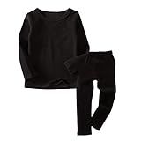 JWWN Conjunto De Roupa íntima Térmica Para Bebês Meninos E Meninas 2 Peças Blusas E Calças De Gola Redonda Pijamas Quentes Para Crianças Pequenas Preto 12 Meses 