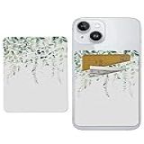 JYCardPKT Suporte De Cartão De Telefone De Couro Bolso Duplo Carteira De Telefone Adesiva Capa De Telefone Fofa Suporte De Cartão De Crédito Adequado Para A Maioria Dos Telefones Folhas Verdes