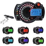 KAOLALI Velocímetro Digital Para Motocicleta Tacômetro Velocímetro Para Motocicleta Odômetro 7 Cores Luz De Fundo Lcd Medidor Digital Ajustável Rx 2 N 14000 Rpm Máx 299 Km H