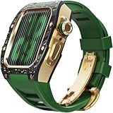 KAPPDE Pulseira De Relógio De Borracha De Capa De Fibra De Carbono Atualizada Para Apple Watch 8 7 45 44mm Kit De Modificação De Metal Bisel Fluororubber Pulseira Para Iwatch 6 5 4 SE Pulseira De Relógio Cor 1 Preto Dourado Verde Tamanho 45 Mm