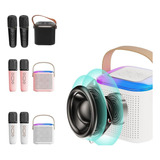 Karaokê C 2 Microfones Caixa D Som Bluetooth Luz Led Sem Fio