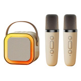 Karaokê Portátil 2 Microfones Caixa De Som Potente Bluetooth