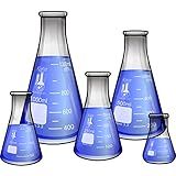 Karter Scientific Conjunto De 5 Peças De Frasco De Vidro Erlenmeyer De Boca Estreita Vidro Borossilicato 3 3 50Ml 150Ml 250Ml 500Ml 1L 213B2