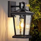 Karuoshirui Dusk To Dawn Luminária Externa, Sensor De Movimento Para Montagem Na Parede, 100% Alumínio Antiferrugem, Luzes Pretas Da Varanda, Vidro Temperado Ondulado De água, Garagem, Porta, Pátio, G