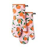 KATE SPADE NEW YORK Conjunto De 2 Luvas De Forno Squeeze The Day Resistente Ao Calor 100 Algodão Laranja Rosa 18 X 33 Cm