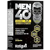 Katiguá Men 40 Viking Barba E Cabelo Com Biotina + Cobre Zinco Quelato Vitamina A + B3 + B6 Sem Sabor Para Homens 30 Cápsulas Rígidas • 30 Doses Preto